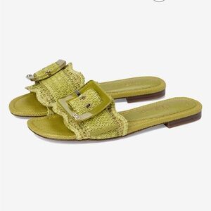 SAM EDELMAN women's bambi raffia buckle‎ slide sandals in green
